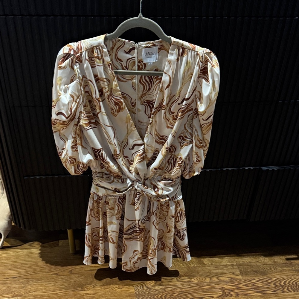 Misa Los Angeles Marble Print Mini Dress - Cream and Brown